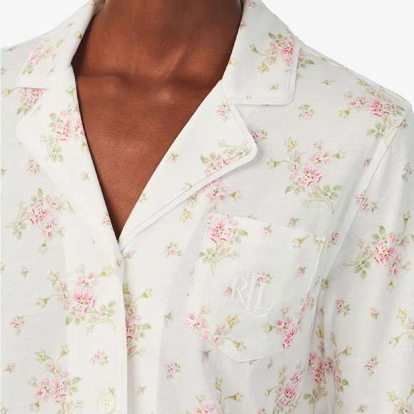 Lauren Ralph Lauren 3/4 Sleeve Knit Long Pajamas TOP - Picture 3 of 3